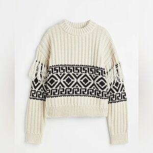 H&M cream and black fringe sweater